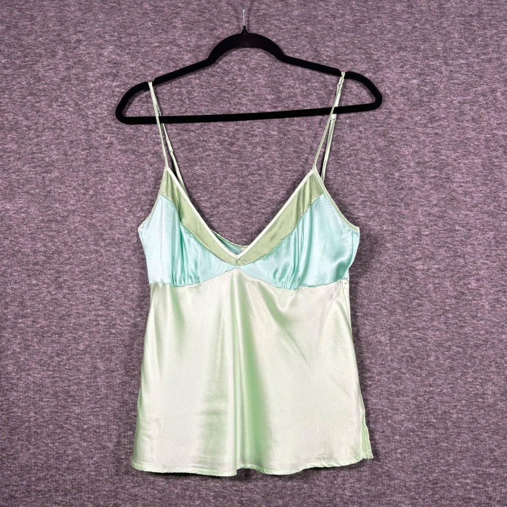 Gold Hawk Silk Colorblock Camisole Lime Sherbert Green V-Neck Top Medium Y2K